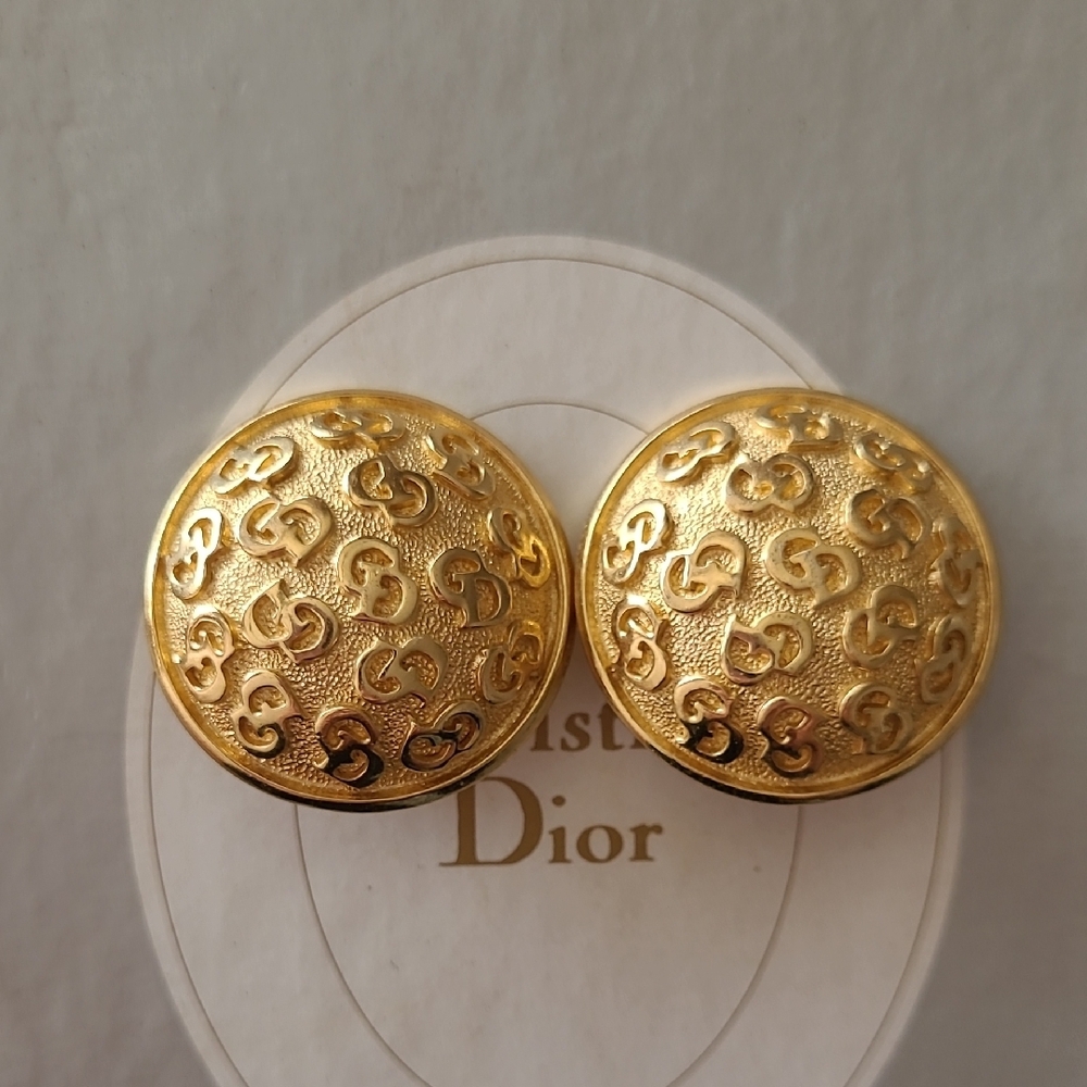 Dior Gold-Tone Signature Button Earrings